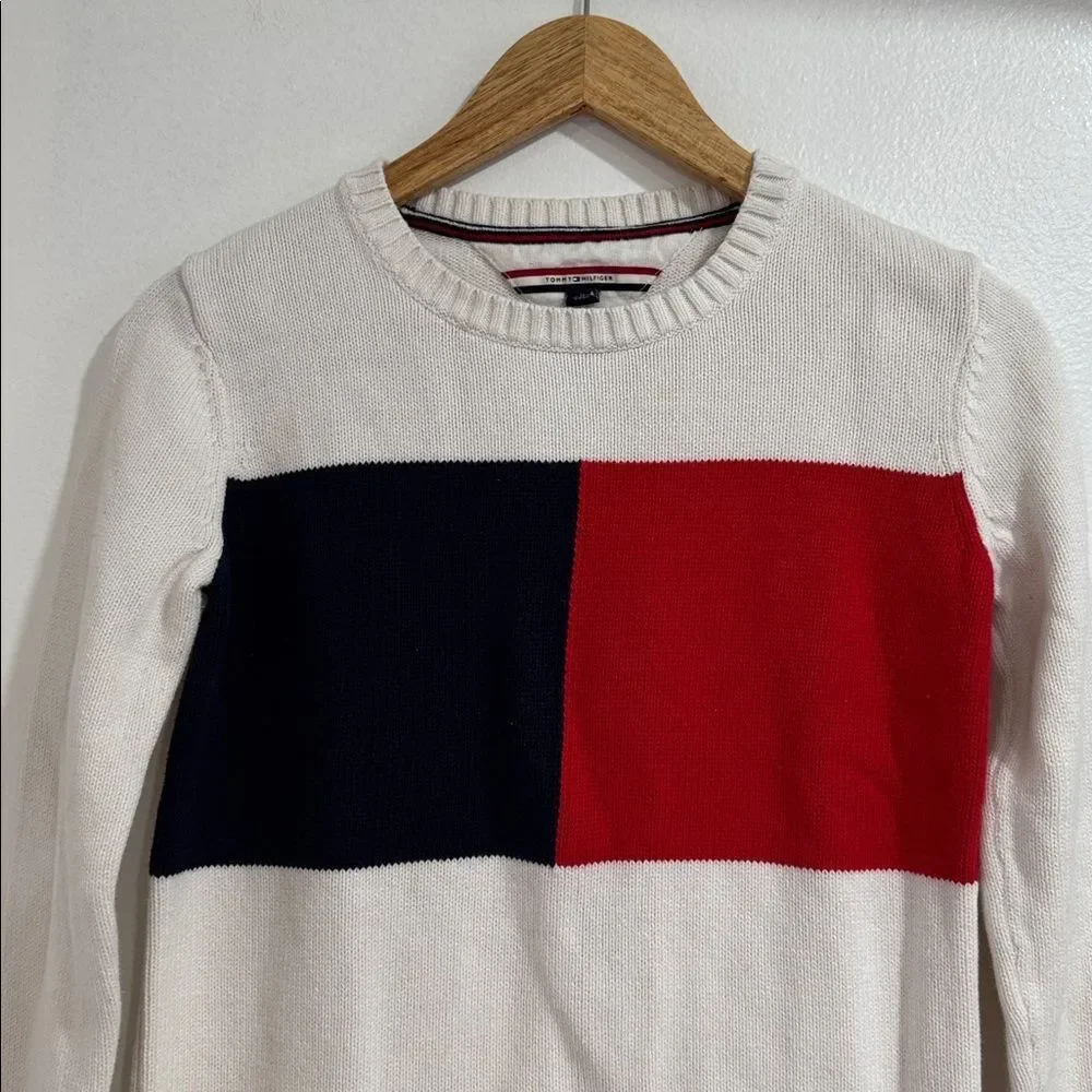 Tommy Hilfiger Red, Navy, and White Crew Neck Sweater EUC